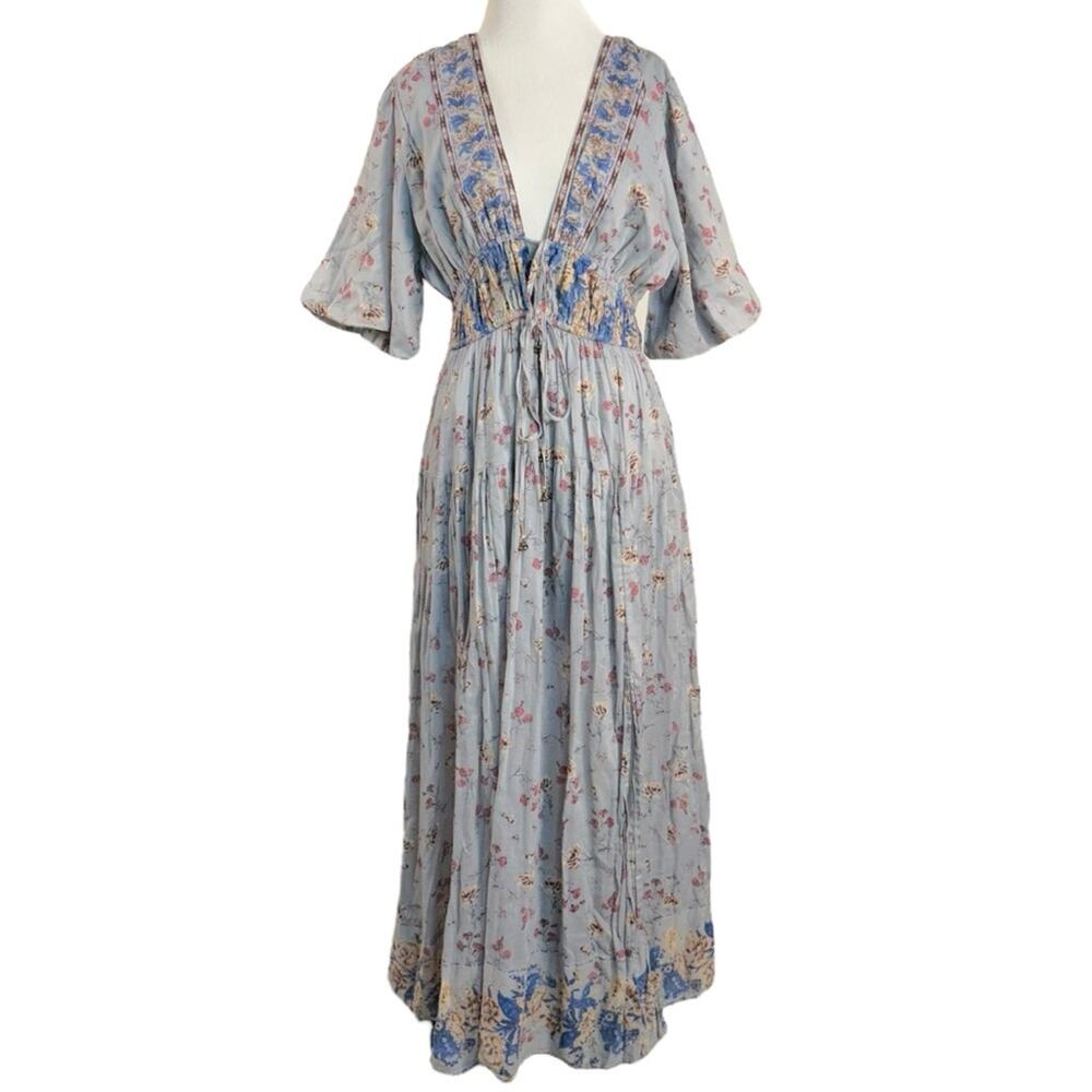 Free People Lysette Maxi Dress in Bluebell Bohemian Gypsy Indian Cotton XS - Picture 7 of 12